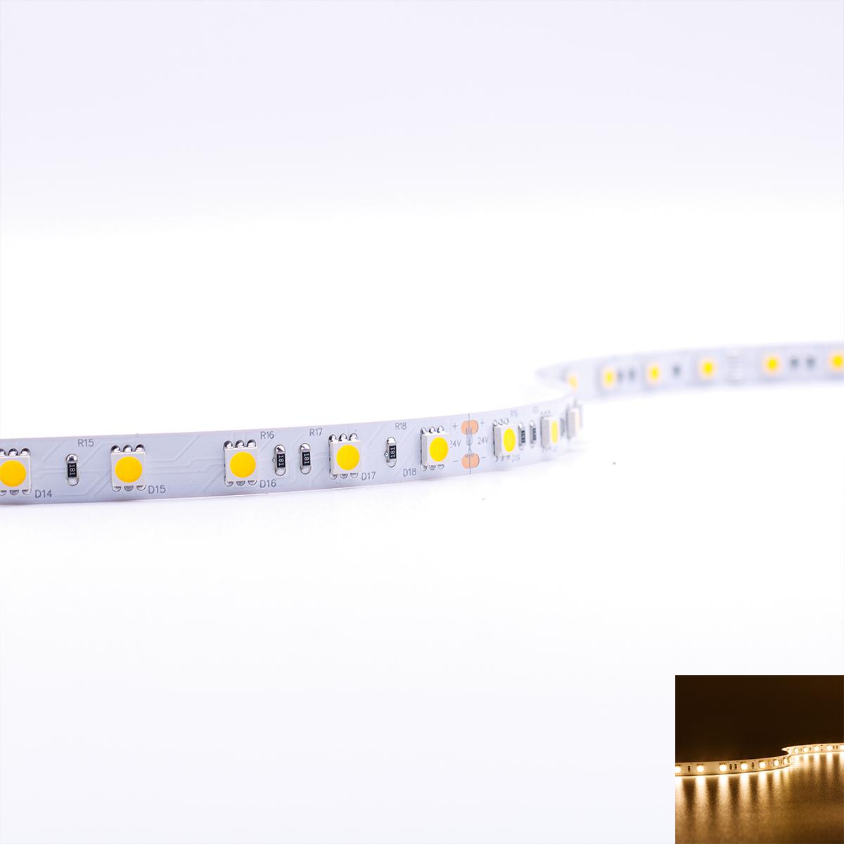 Strip 24V LED Streifen 5M 14,4W/m 60LED/m 10mm - Lichtfarbe: Warmweiß 3000K - Schutzart: IP20