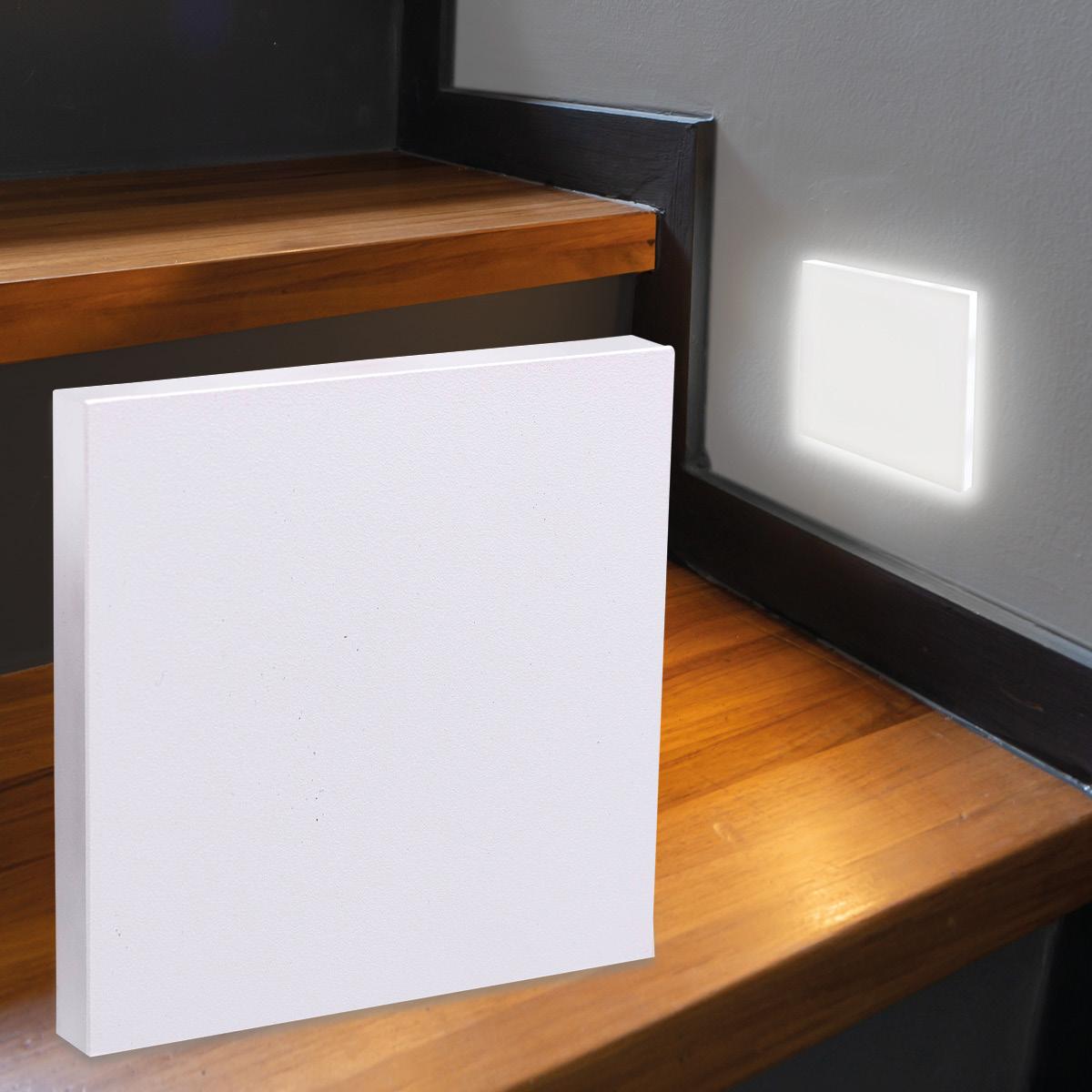 LED Treppenleuchte eckig weiß - Lichtfarbe: Neutralweiß 1,5W - Lichtaustritt: Linea