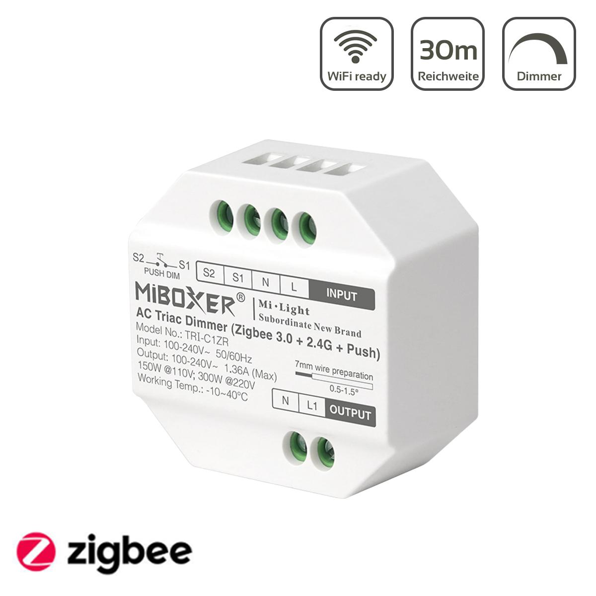 MiBoxer Zigbee 3.0 LED Funkdimmer Triac RF+Push Dimmer TRI-C1ZR