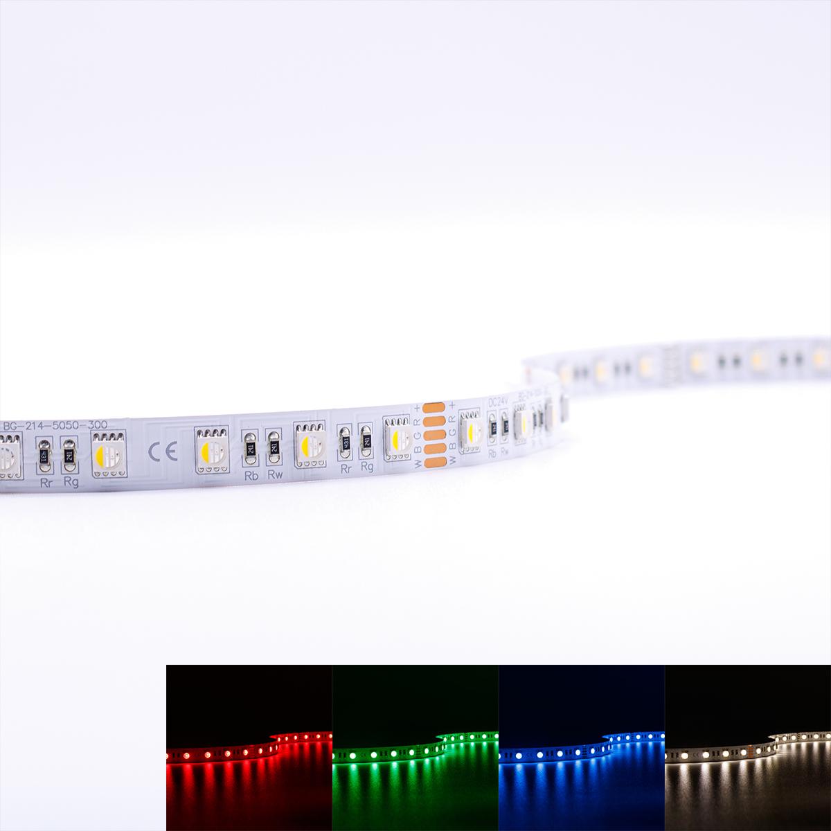 Strip 24V LED Streifen 5M 15W/m 60LED/m 12mm Farbwechsel - Lichtfarbe: RGB+4000K - Schutzart: IP20