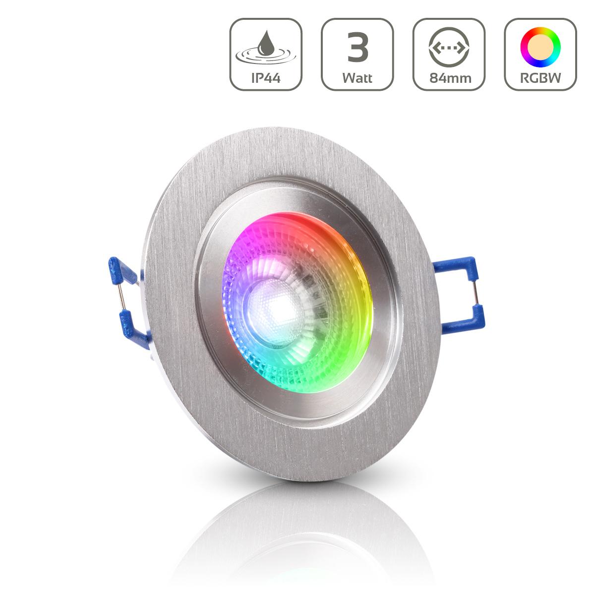 Einbauspot IP44 rund - Farbe: Silber gebürstet - LED Leuchtmittel:  GU10 3W RGBW