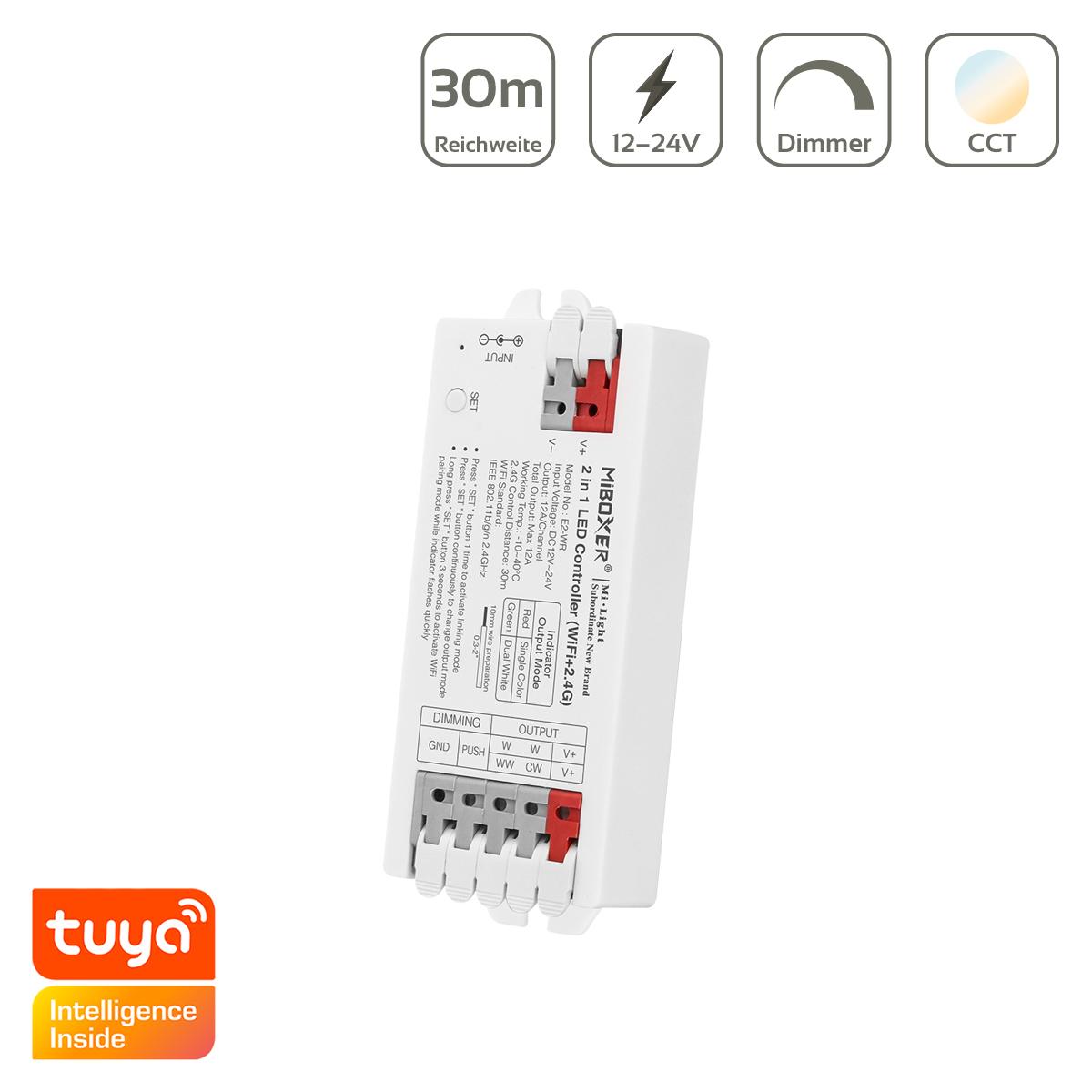 MiBoxer Easy CCT WIFI LED Controller 2 in 1 Einfarbig / Dual White 12/24V Tuya Alexa Google Steuerung E2-WR
