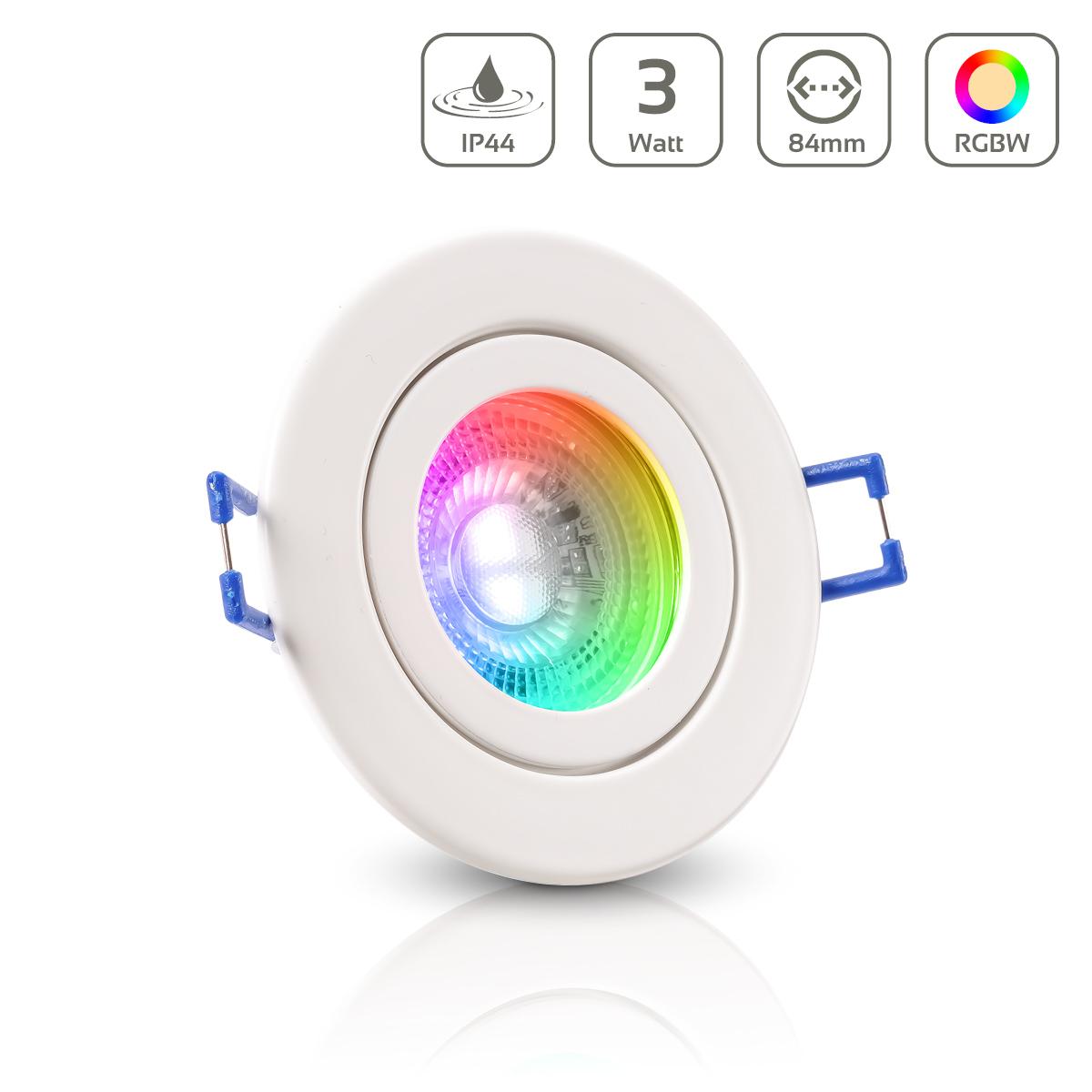 Einbauspot IP44 rund - Farbe: weiß - LED Leuchtmittel:  GU10 3W RGBW