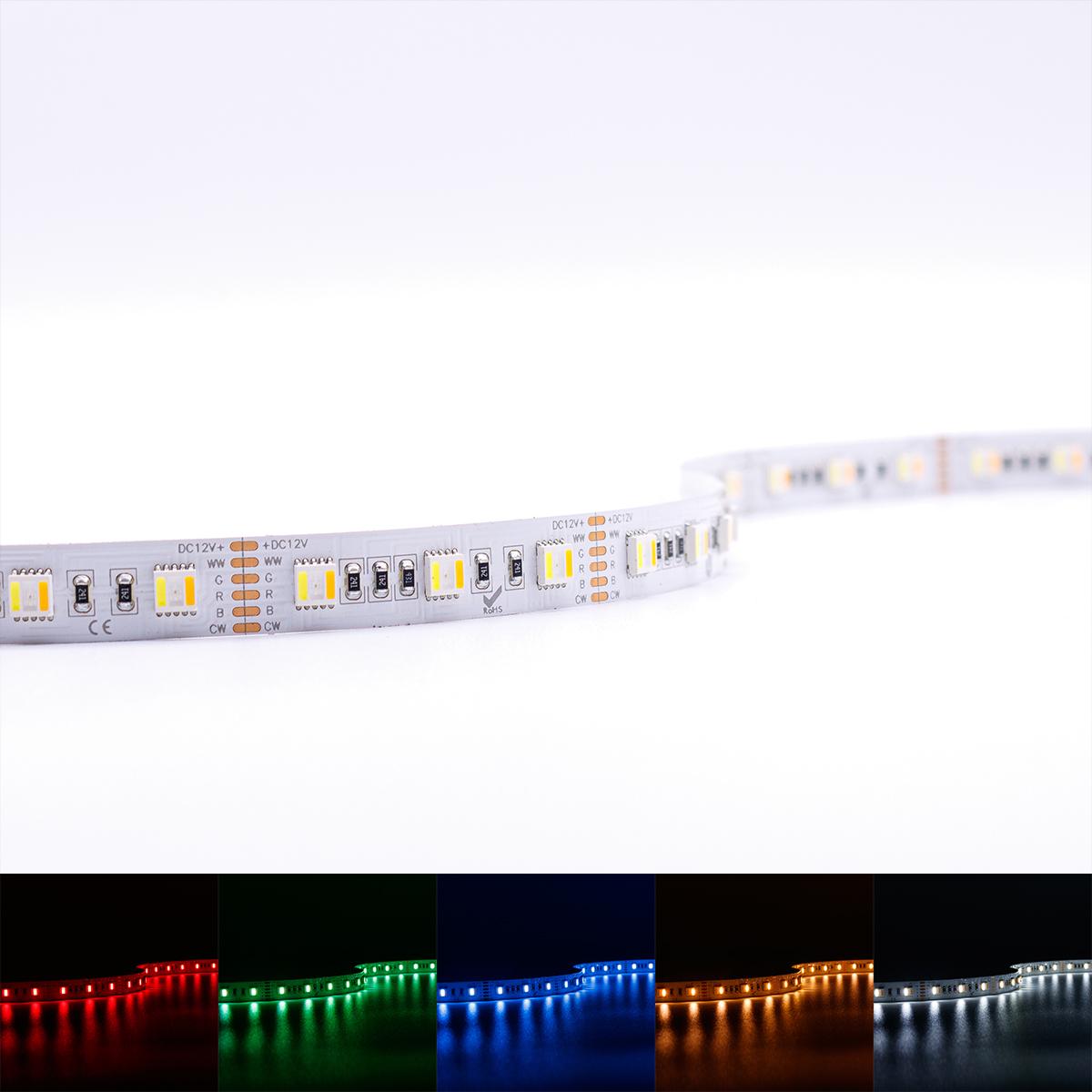 Strip RGB+CCT Dual Weiß 12V LED Streifen 5M 18W/m 60LED/m 12mm IP20 Farbwechsel RGB+2400-6500K