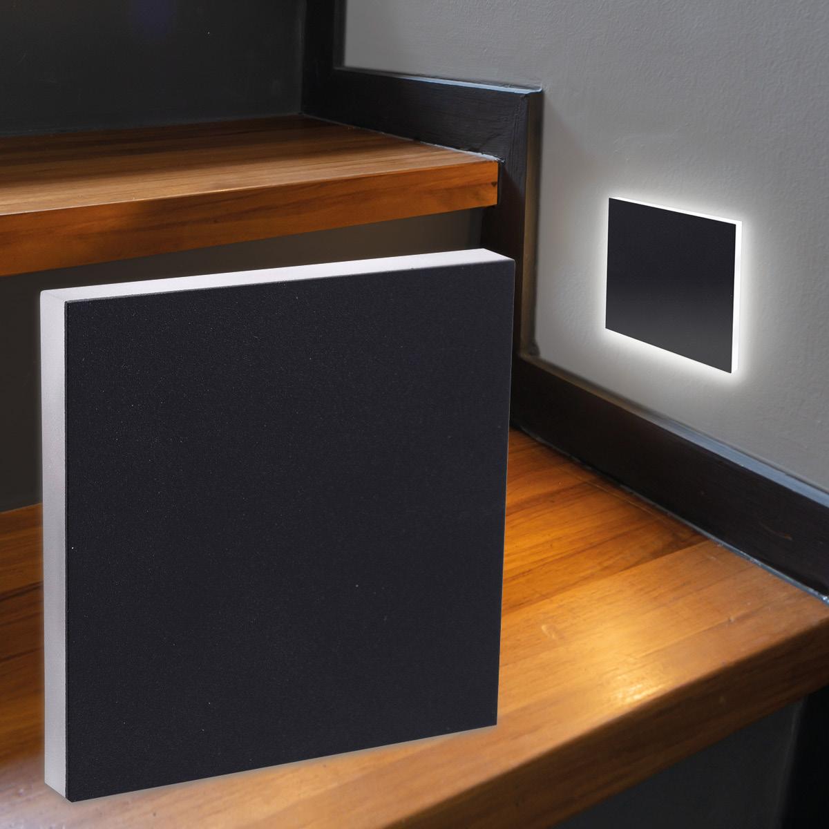 LED Treppenleuchte eckig schwarz 230V - Lichtfarbe: Neutralweiß 1,5W - Lichtaustritt: Linea
