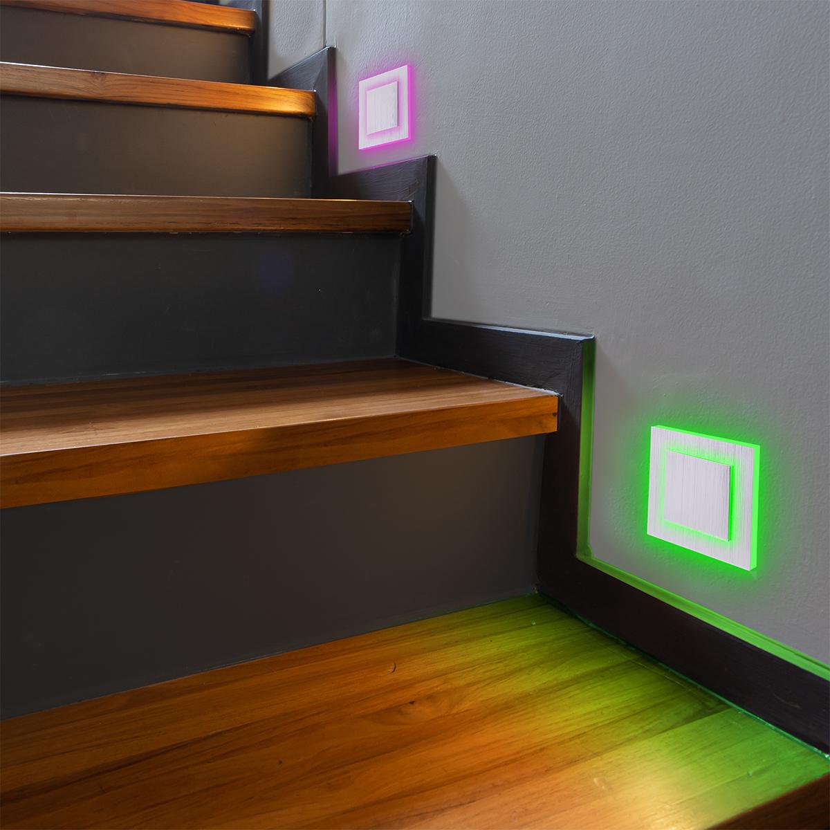 IP44 LED Treppenleuchte 230V Stufenlicht eckig Alu-gebürstet - Lichtfarbe: RGB Warmweiß 3W