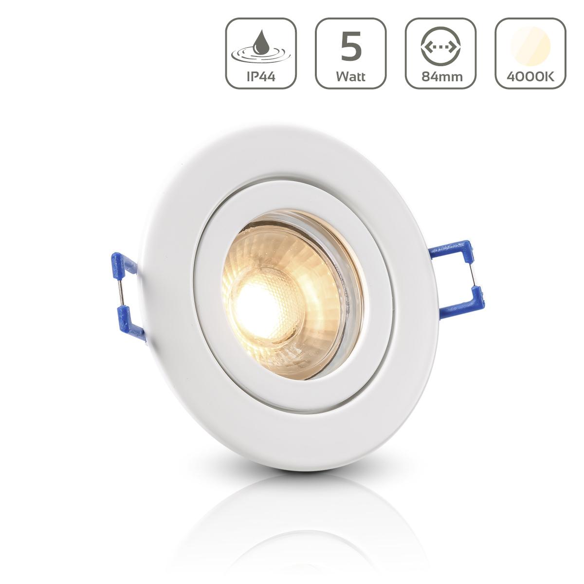Einbauspot IP44 rund - Farbe: weiß - LED Leuchtmittel:  GU10 5W neutralweiß