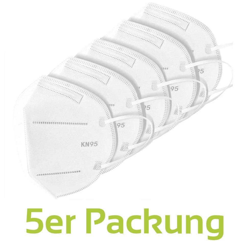 KN95 Maske Filtermaske Behelfsmaske mit Nasenklammer 5er Pack
