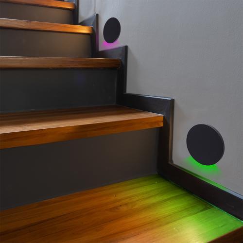 LED Wandeinbauleuchte 230V  Treppenleuchte rund schwarz - Lichtfarbe:  RGB Warmweiß 3W