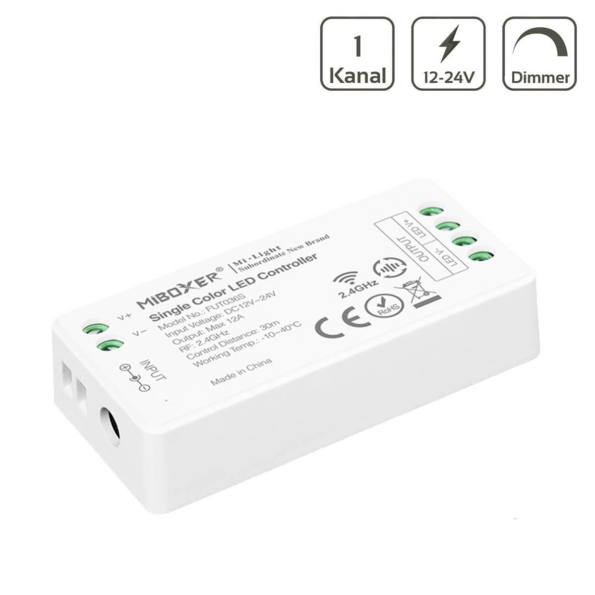 MiBoxer LED Dimmer Mini 1 Kanal 12/24V LED Strip Panel Steuerung FUT036S