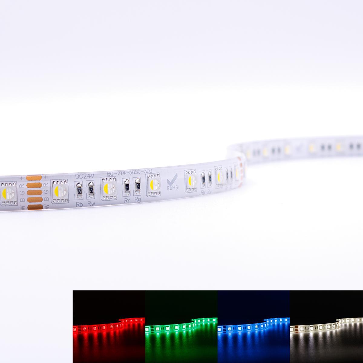Strip RGBW 24V LED Streifen 5M 15W/m 60LED/m 12mm IP65 Farbwechsel RGB+3000K